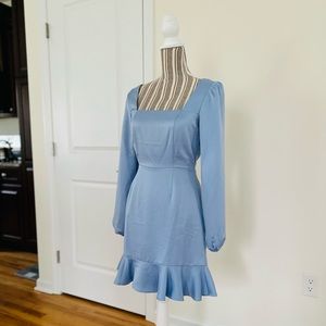 NWOT Blue Silk Satin Square Neck Sweetheart Dress S
